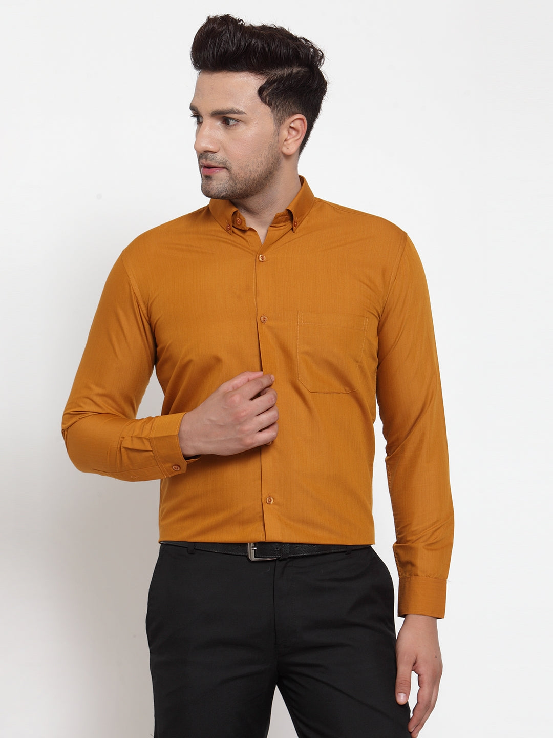 Yellow Mens Shirt - Cotton Solid Button Down Formal Shirts
