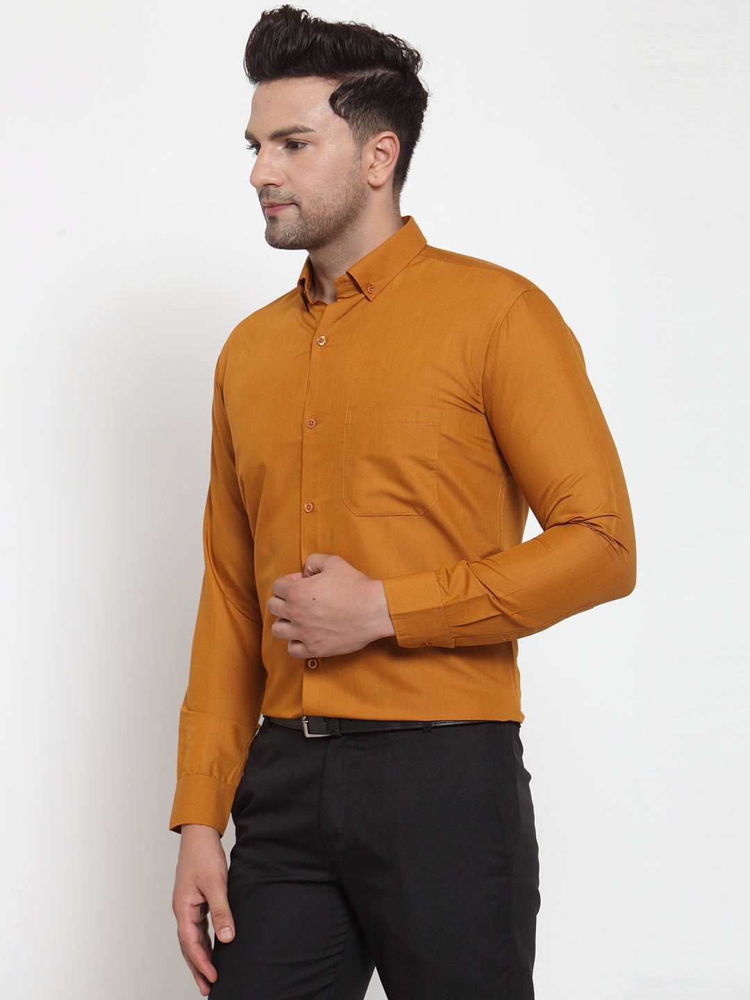 Yellow Mens Shirt - Cotton Solid Button Down Formal Shirts