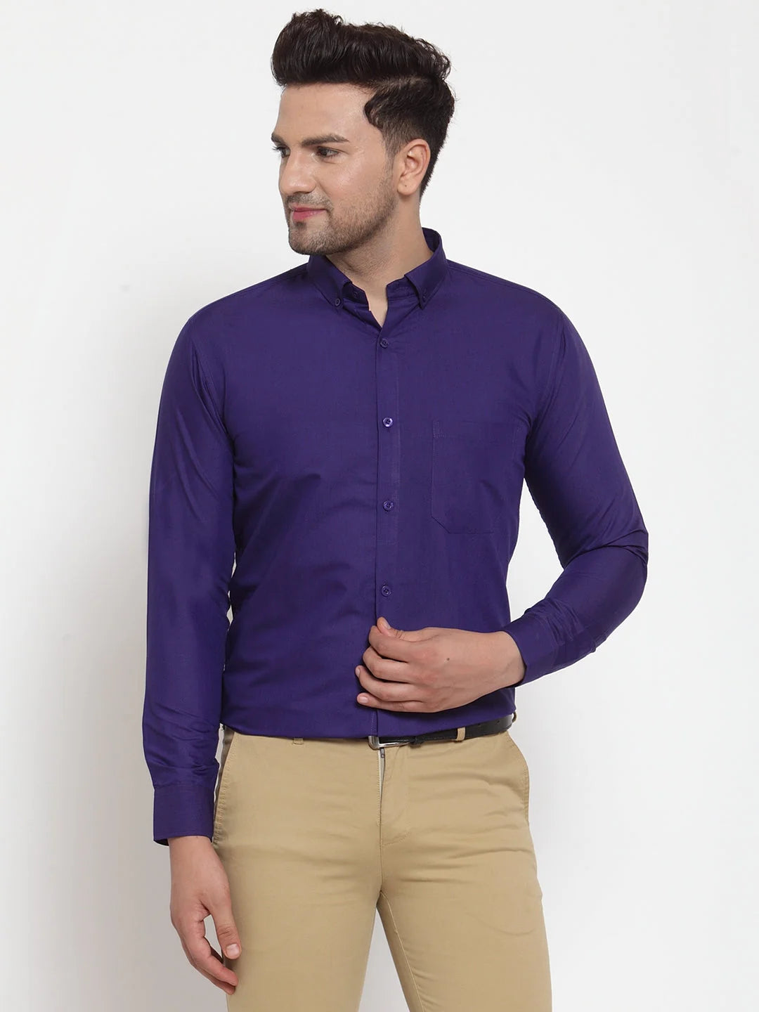 Purple Cotton Formal Shirts - Mens Solid Button Down Shirts