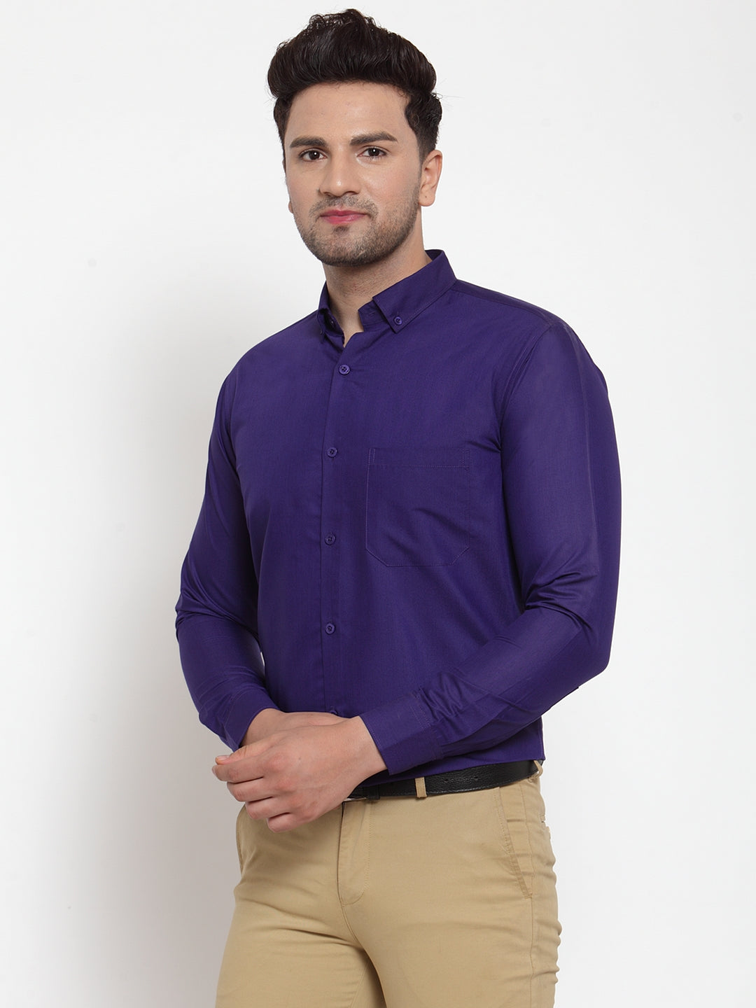 Purple Cotton Formal Shirts - Mens Solid Button Down Shirts