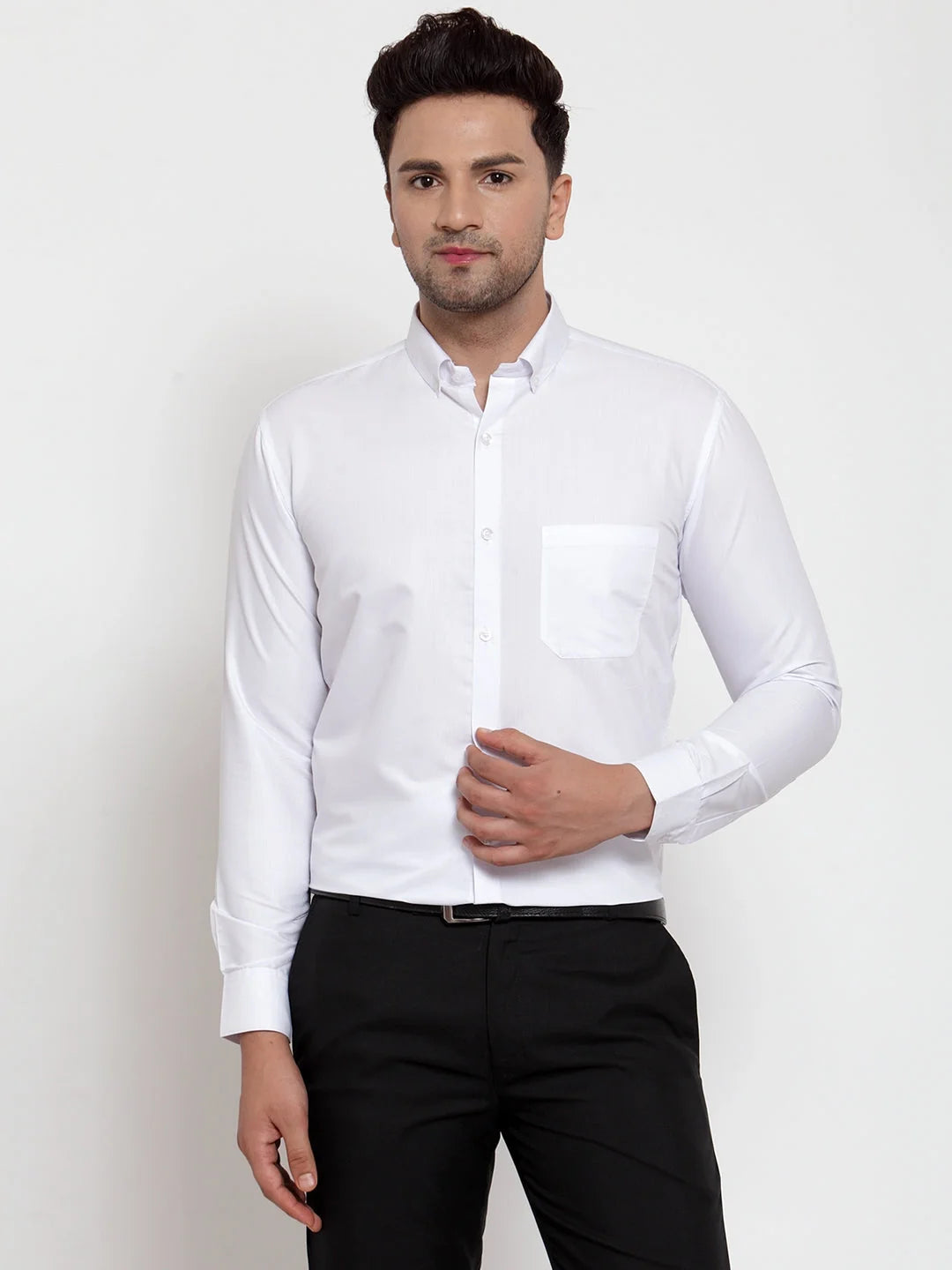 White Cotton Mens Shirt - Solid Button Down Formal Shirts