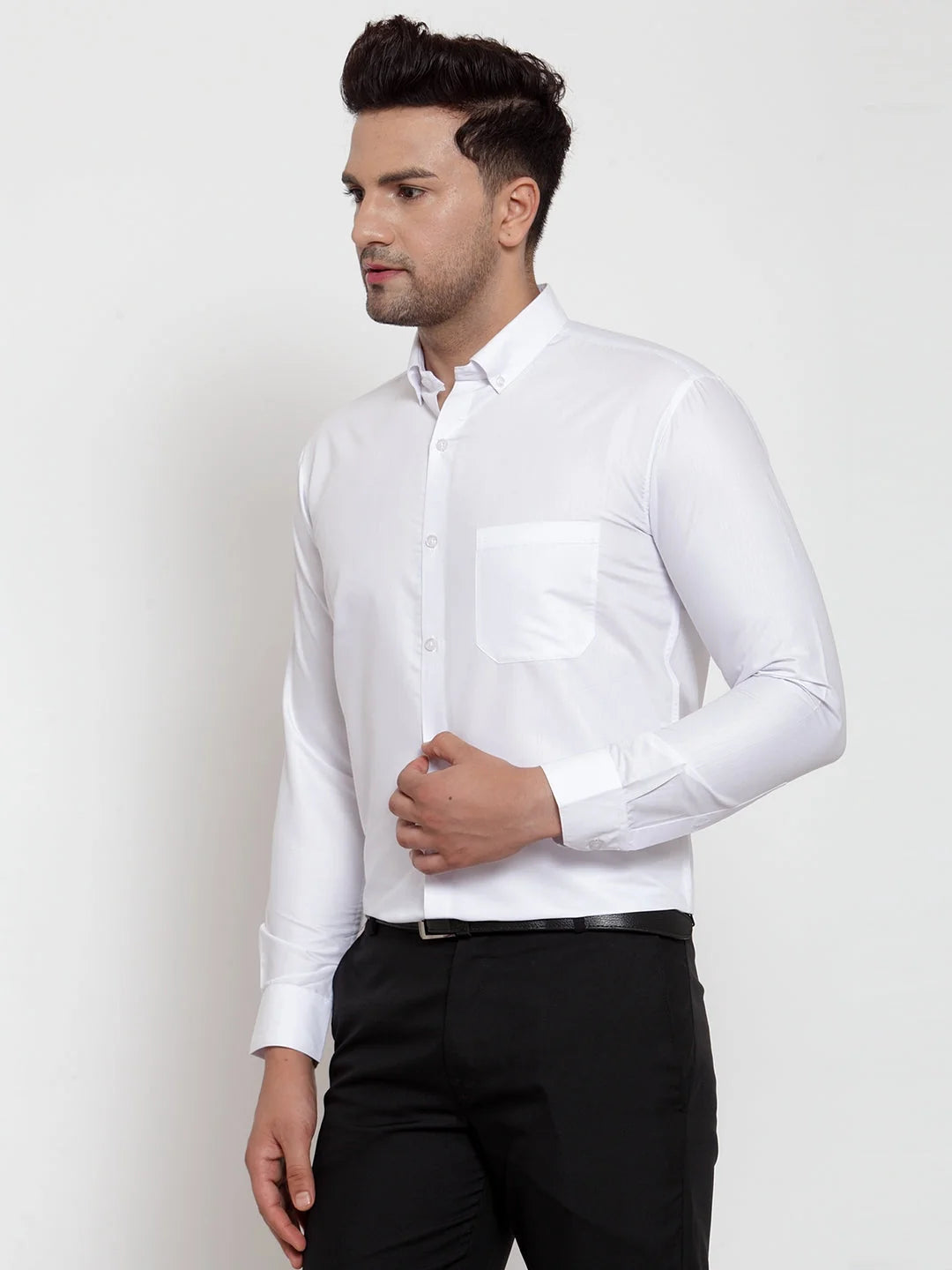 White Cotton Mens Shirt - Solid Button Down Formal Shirts