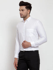 Indian Needle White Men's Cotton Solid Button Down Formal Shirts
