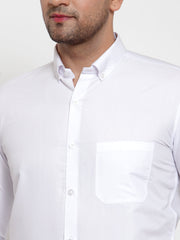 Indian Needle White Men's Cotton Solid Button Down Formal Shirts