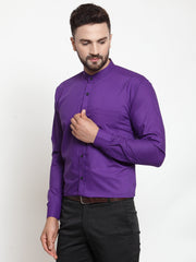 Indian Needle Purple Men's Cotton Solid Mandarin Collar Formal
