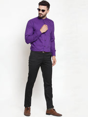 Indian Needle Purple Men's Cotton Solid Mandarin Collar Formal