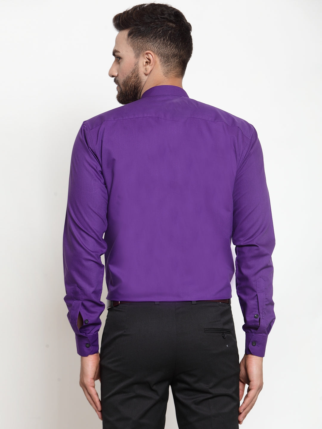 Purple Cotton Mens Shirt - Solid Mandarin Collar Formal Shirt