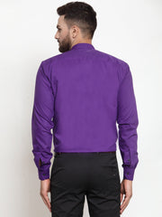 Indian Needle Purple Men's Cotton Solid Mandarin Collar Formal