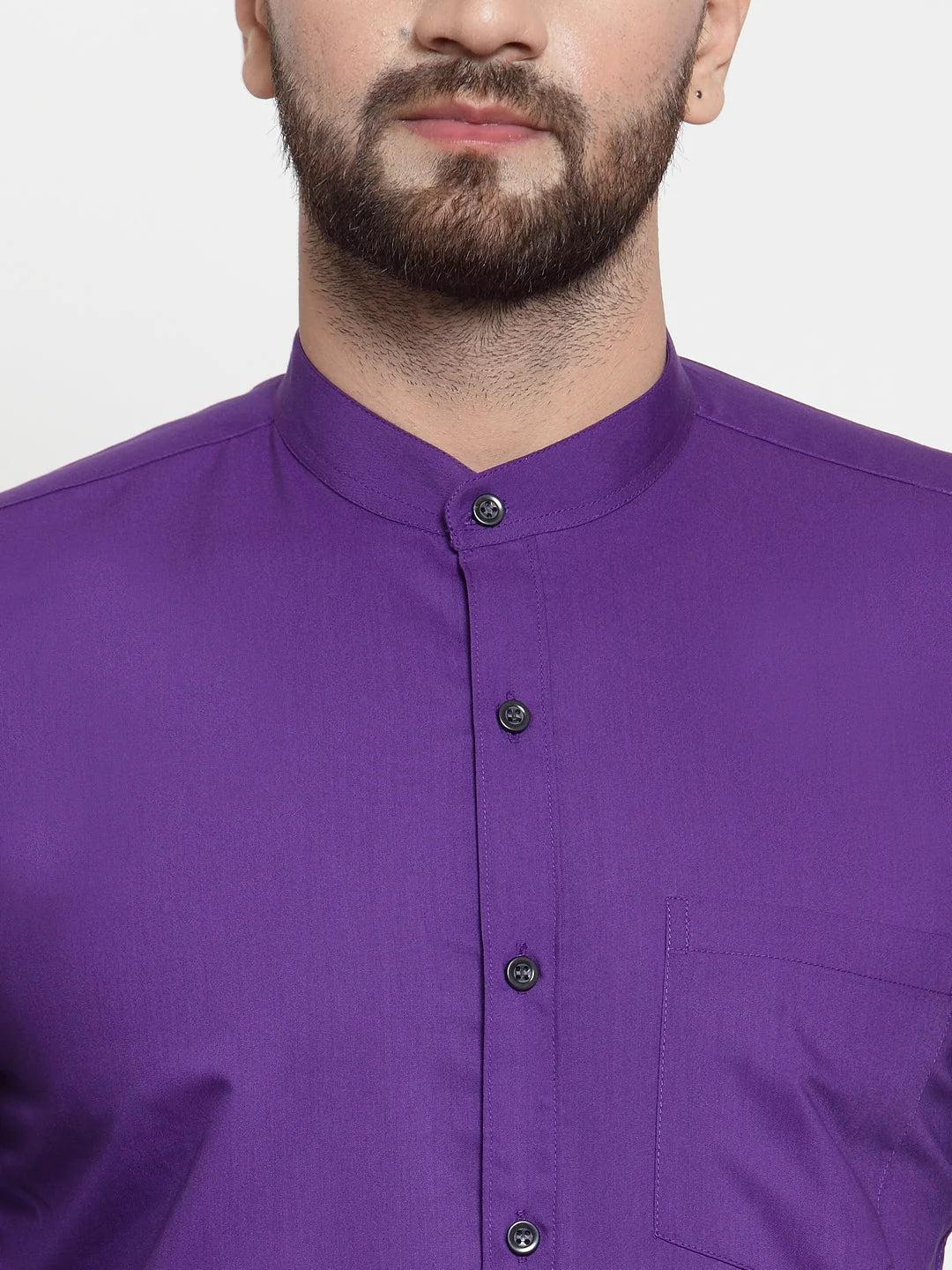 Purple Cotton Mens Shirt - Solid Mandarin Collar Formal Shirt