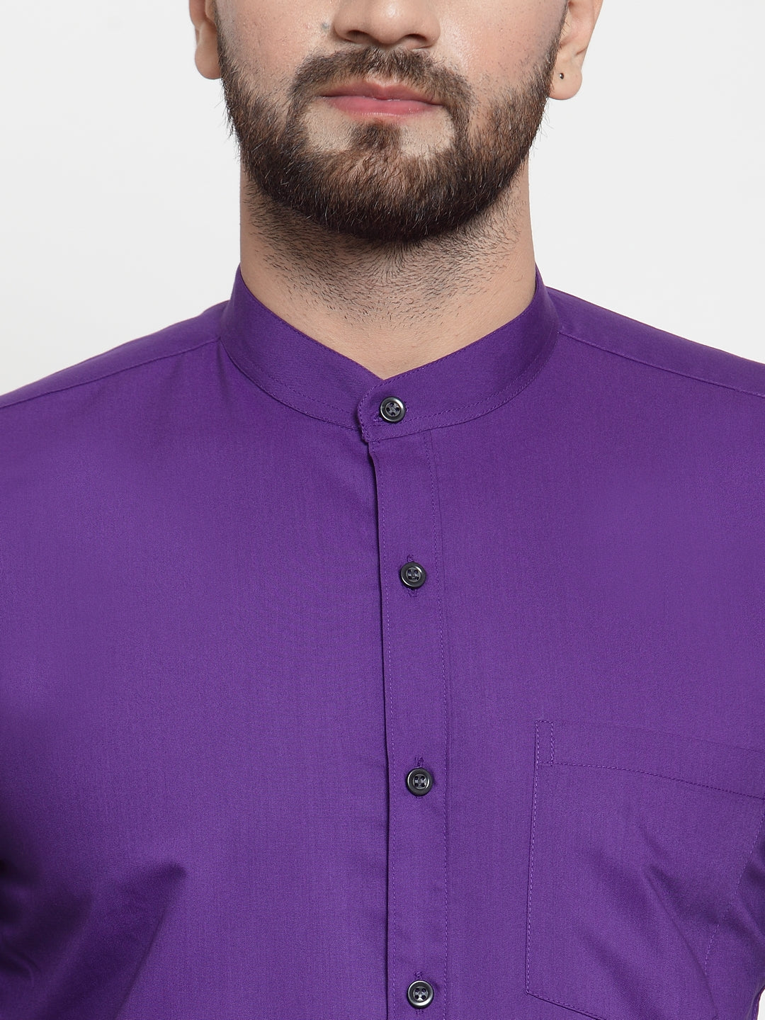 Purple Cotton Mens Shirt - Solid Mandarin Collar Formal Shirt