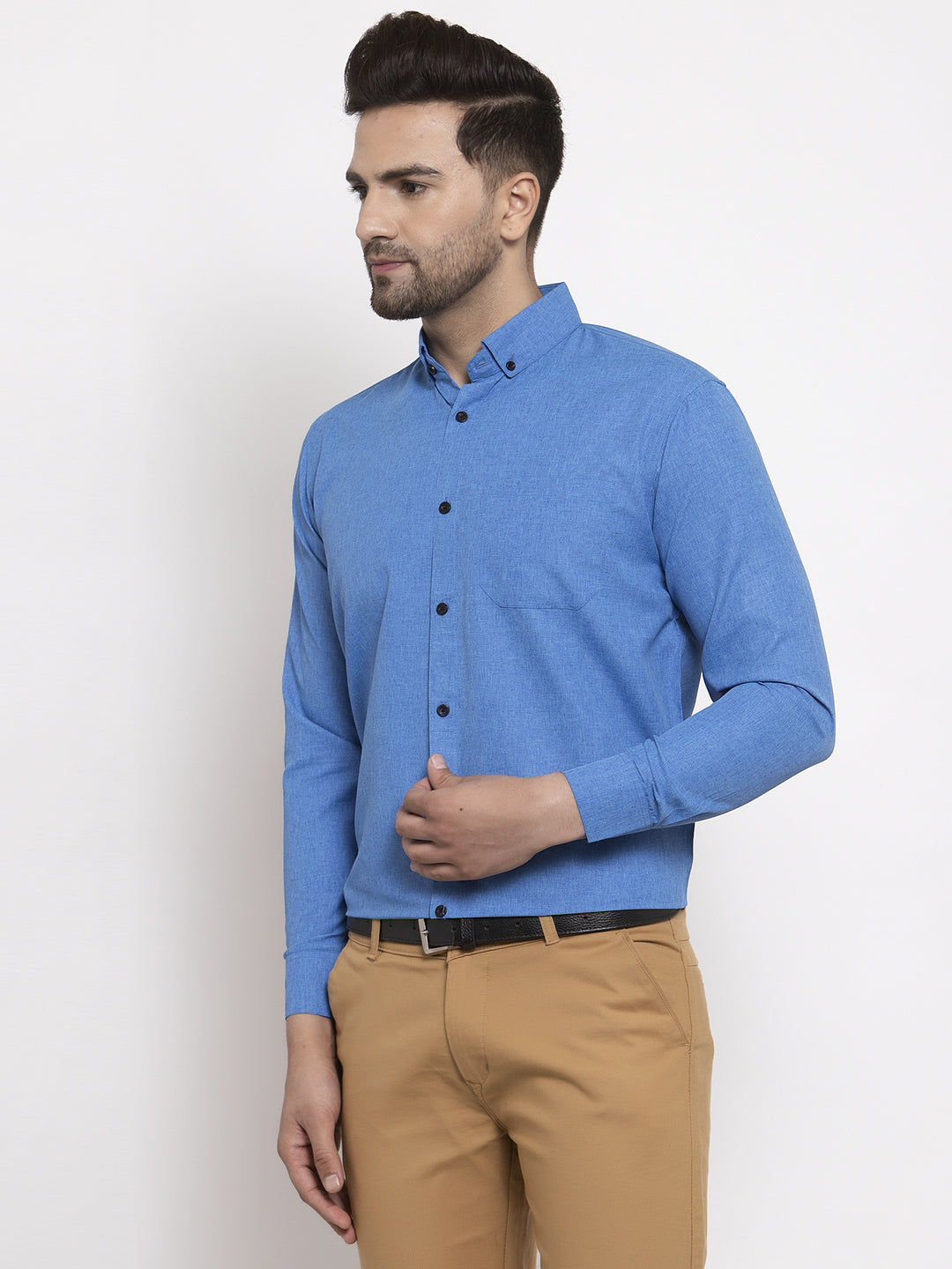 Blue Cotton Solid Button Down Assorted Formal Shirts for Men