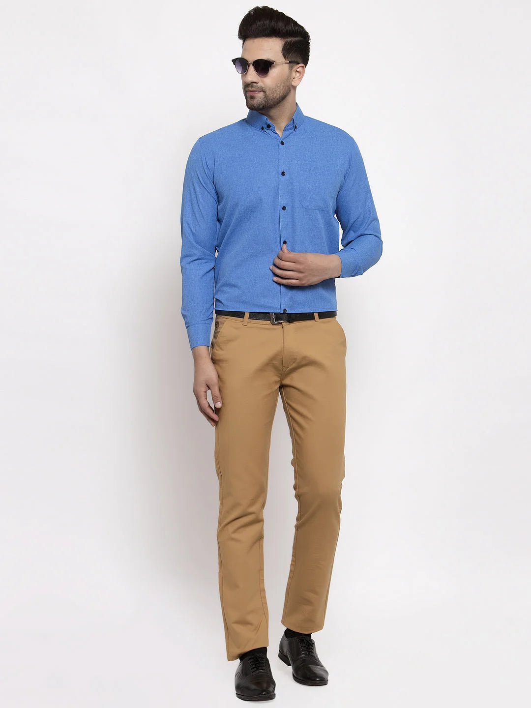 Blue Cotton Solid Button Down Assorted Formal Shirts for Men
