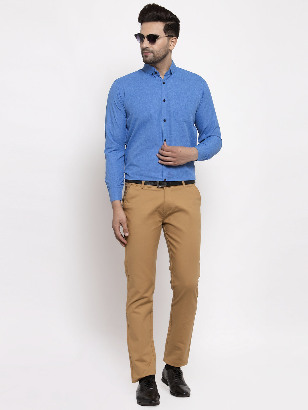 Blue Cotton Solid Button Down Assorted Formal Shirts for Men