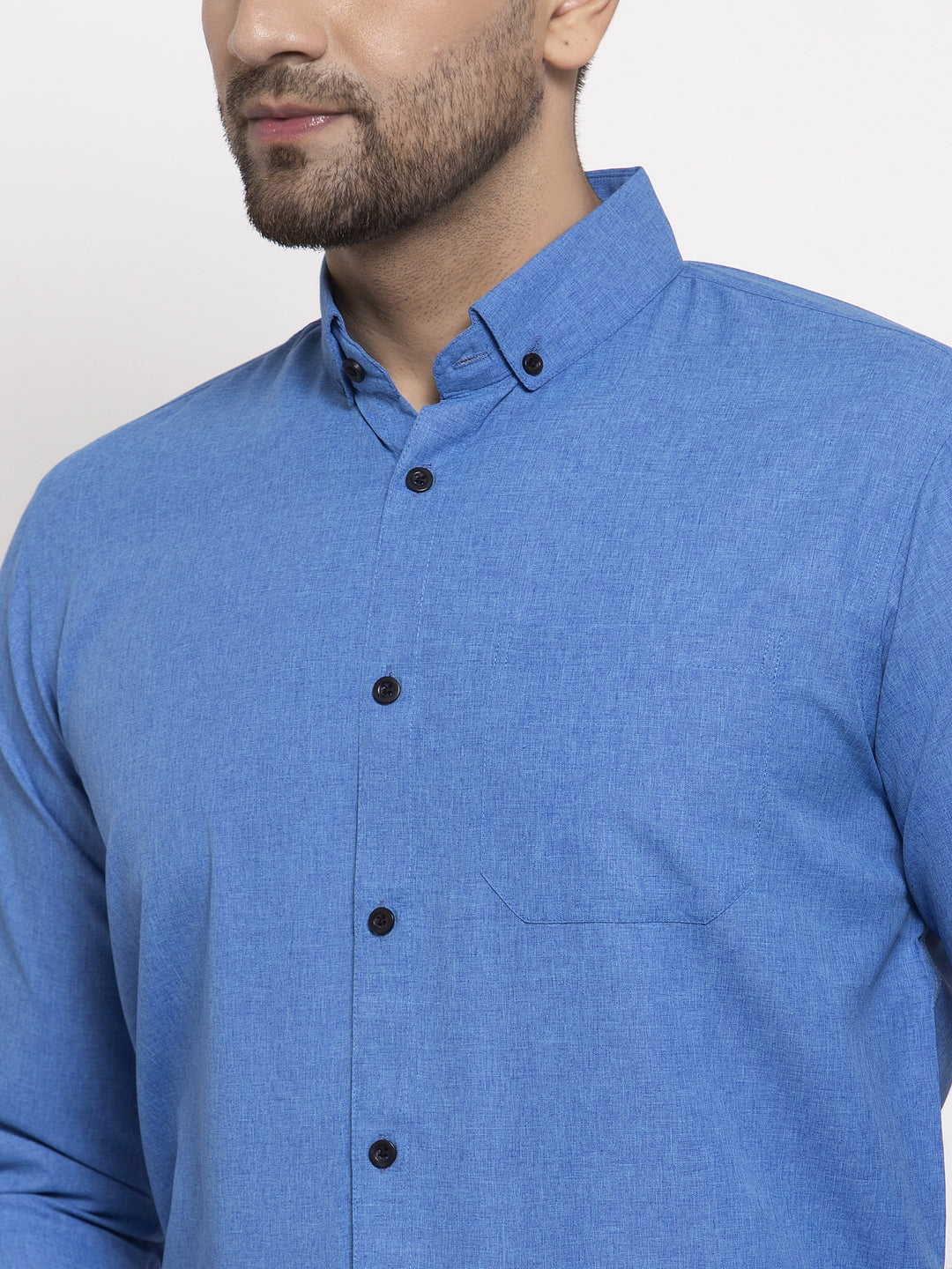 Blue Cotton Solid Button Down Assorted Formal Shirts for Men