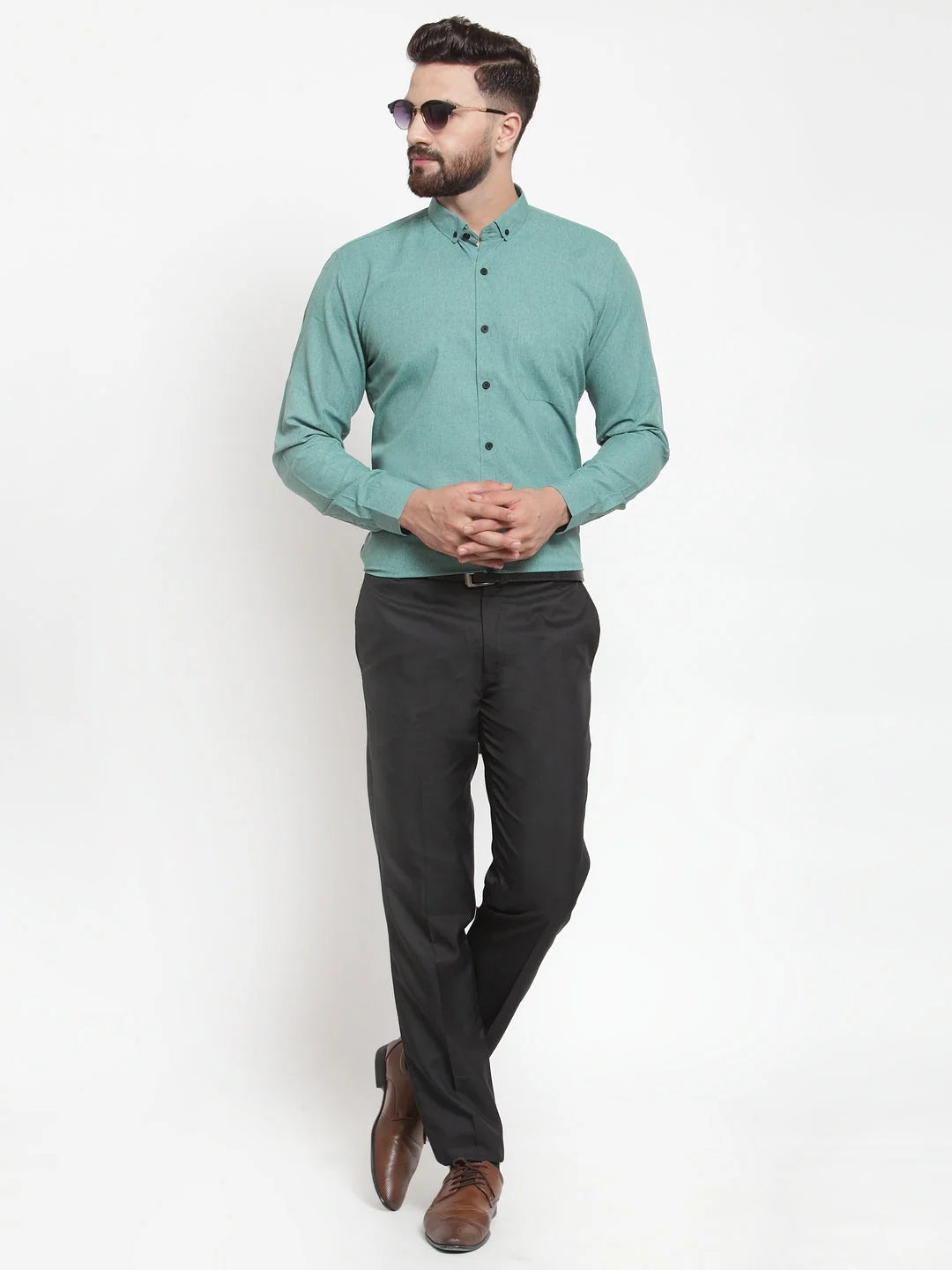 Green Cotton Formal Shirts - Solid Button Down Mens Shirt