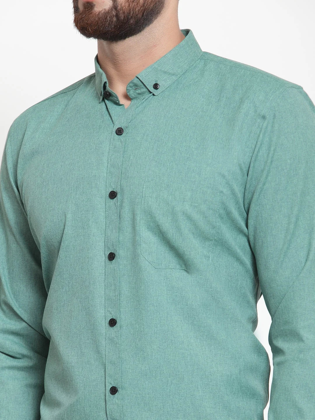Green Cotton Formal Shirts - Solid Button Down Mens Shirt