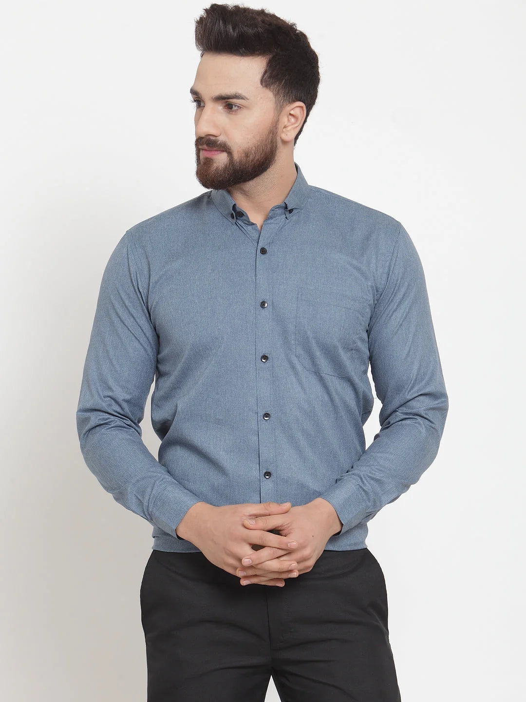 Grey Cotton Formal Shirt for Men | Solid Button Down Mens Shirt