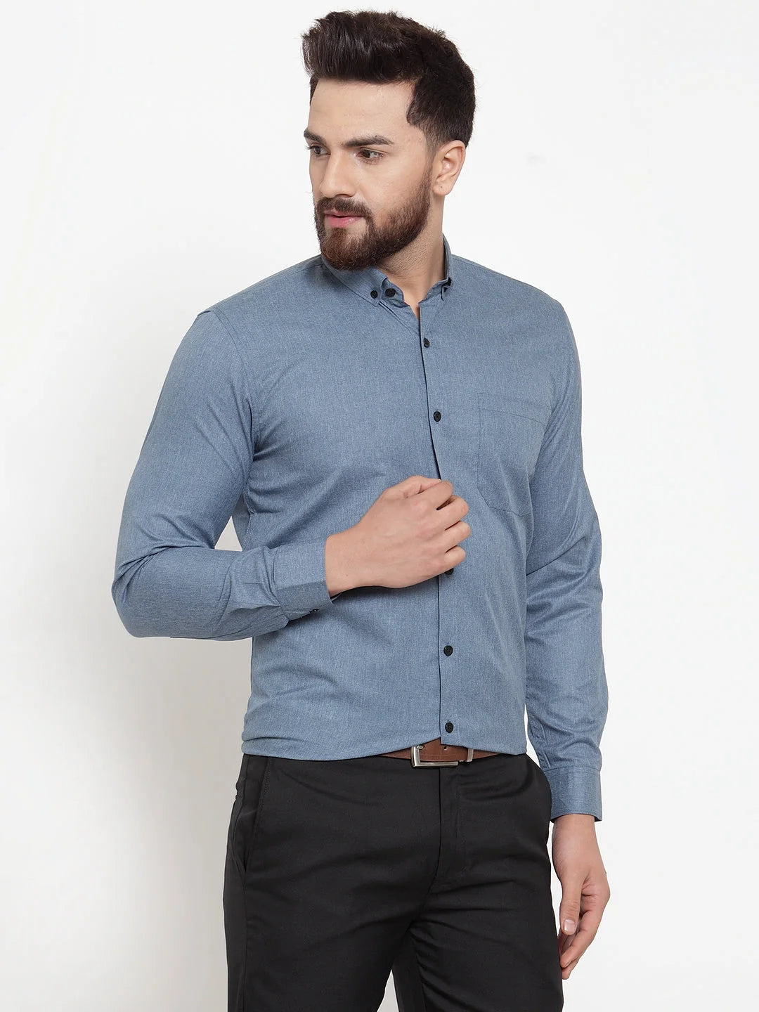 Grey Cotton Formal Shirt for Men | Solid Button Down Mens Shirt