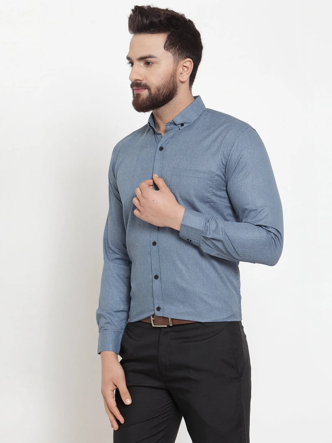 Grey Cotton Formal Shirt for Men | Solid Button Down Mens Shirt