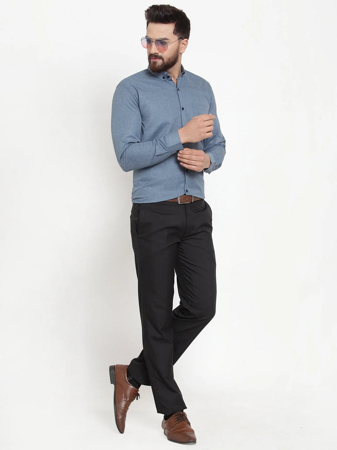 Grey Cotton Formal Shirt for Men | Solid Button Down Mens Shirt