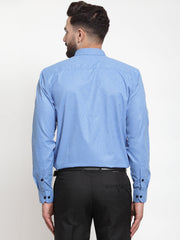 Indian Needle Blue Men's Cotton Solid Button Down Shirts