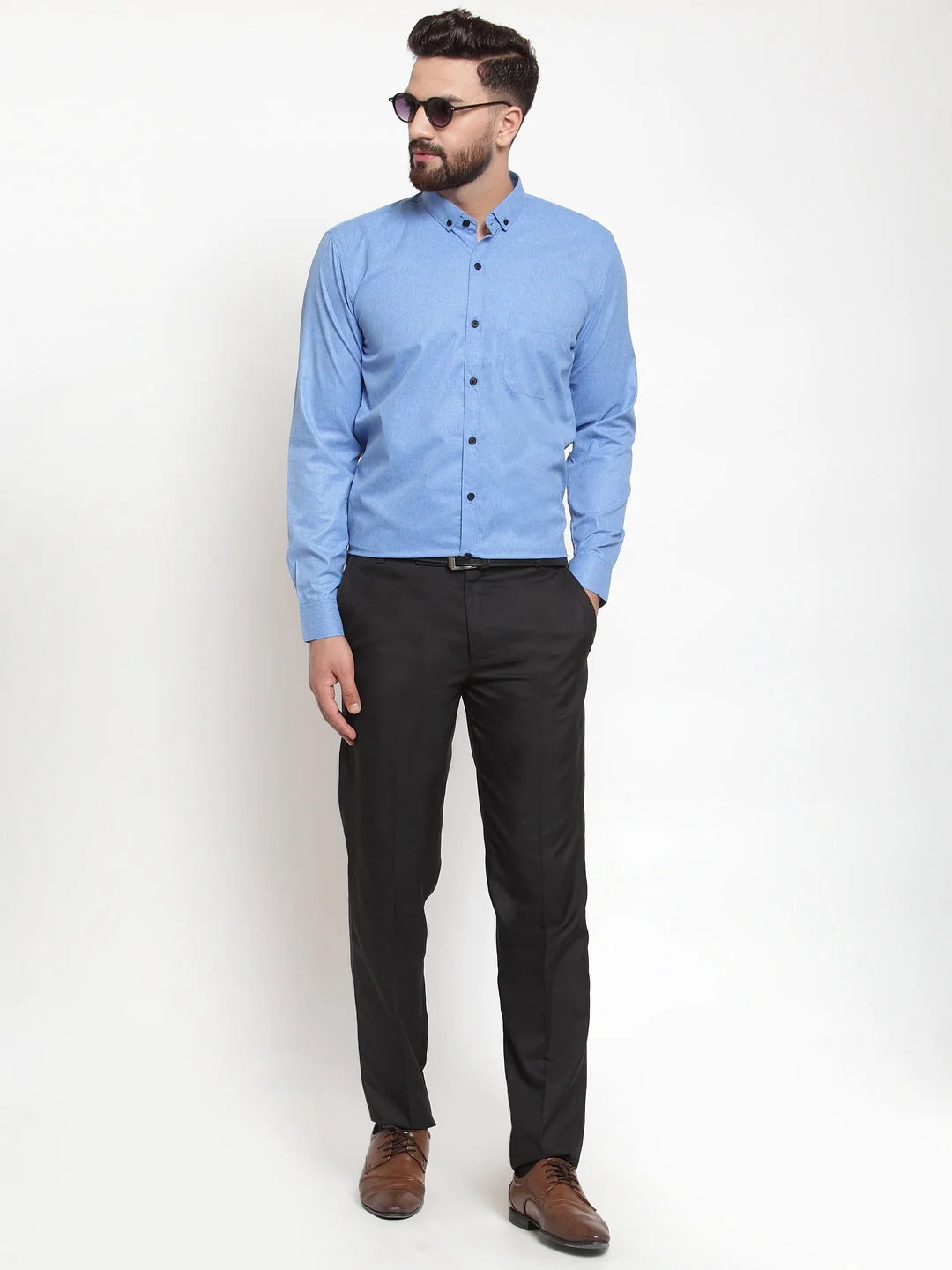 Blue Cotton Mens Shirt - Solid Formal Shirts | Indian Needle