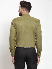 Indian Needle Olive Men's Cotton Solid Button Down Formal Shirts