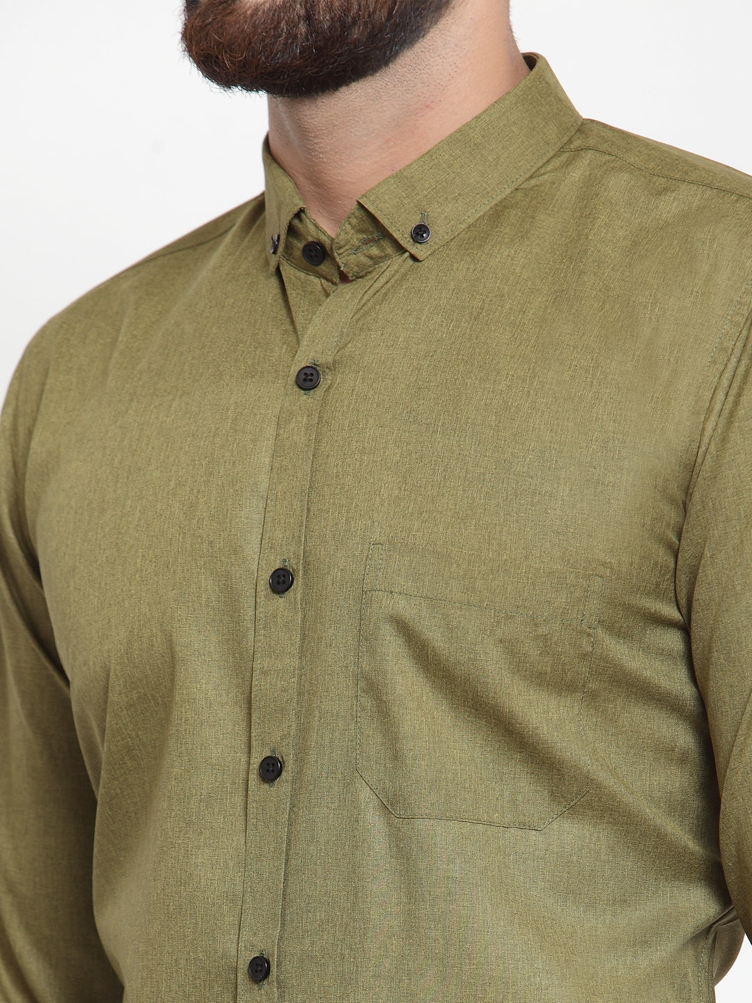 Olive Cotton Mens Shirt - Solid Formal Shirts | Indian Needle