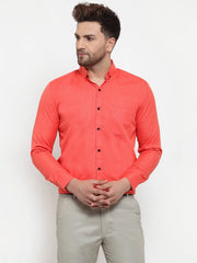 Indian Needle Orange Men's Cotton Solid Button Down Formal Shirts