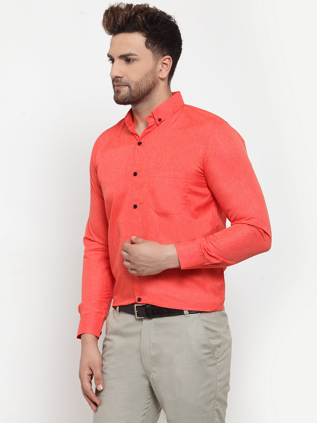 Orange Cotton Formal Shirt for Men | Solid Button Down Mens Shirt