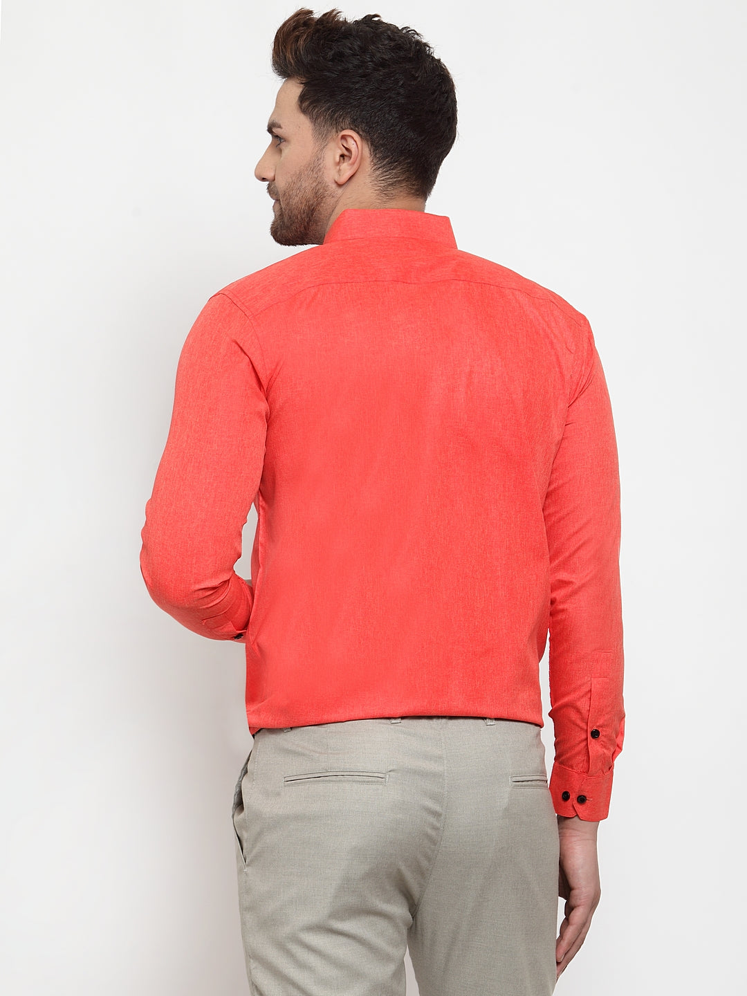 Orange Cotton Formal Shirt for Men | Solid Button Down Mens Shirt