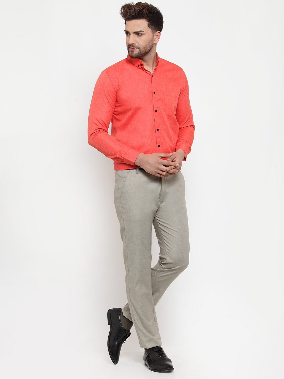 Orange Cotton Formal Shirt for Men | Solid Button Down Mens Shirt