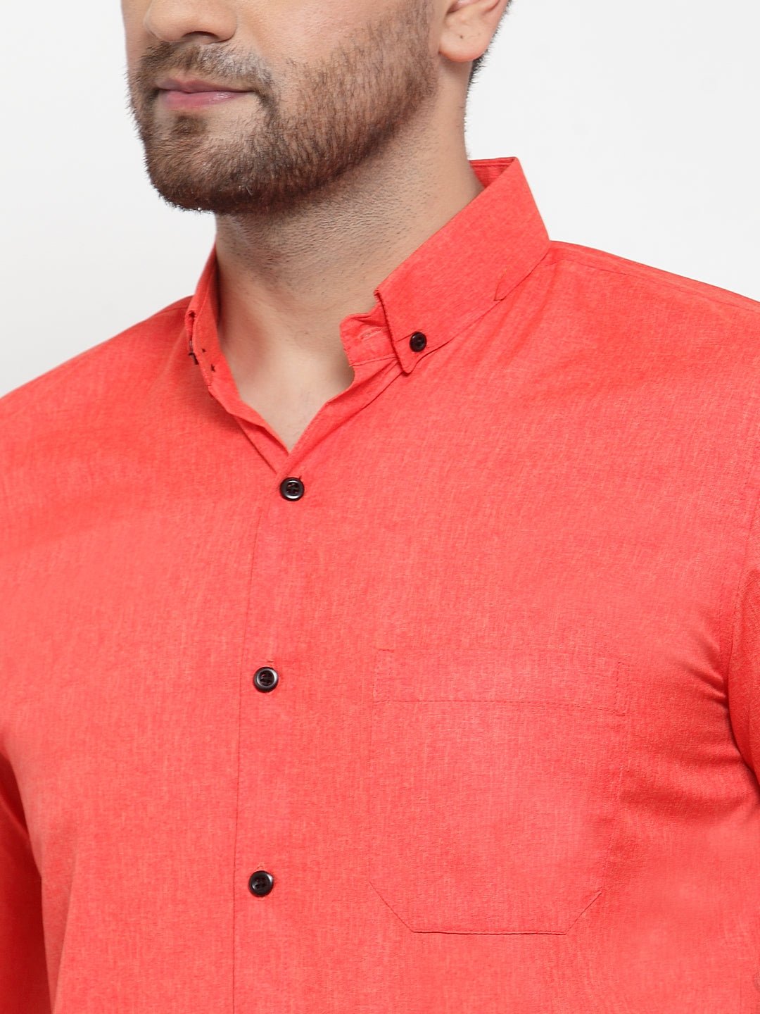 Orange Cotton Formal Shirt for Men | Solid Button Down Mens Shirt
