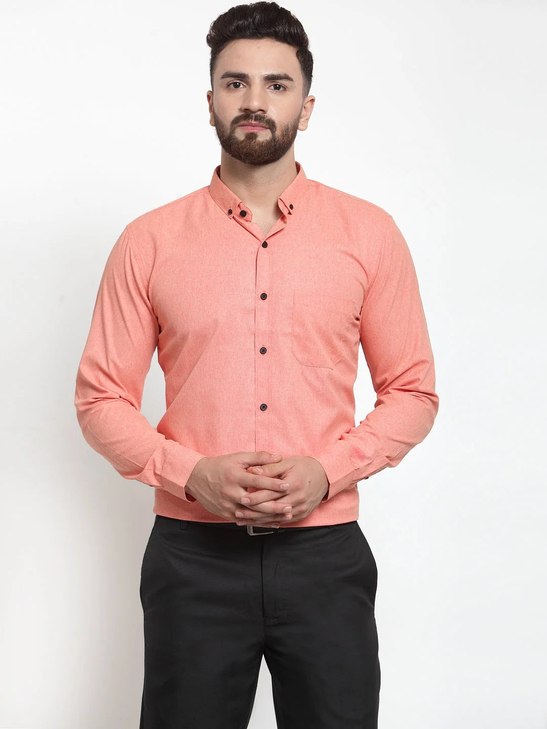 Peach Cotton Mens Shirt - Solid Formal Shirts | Indian Needle
