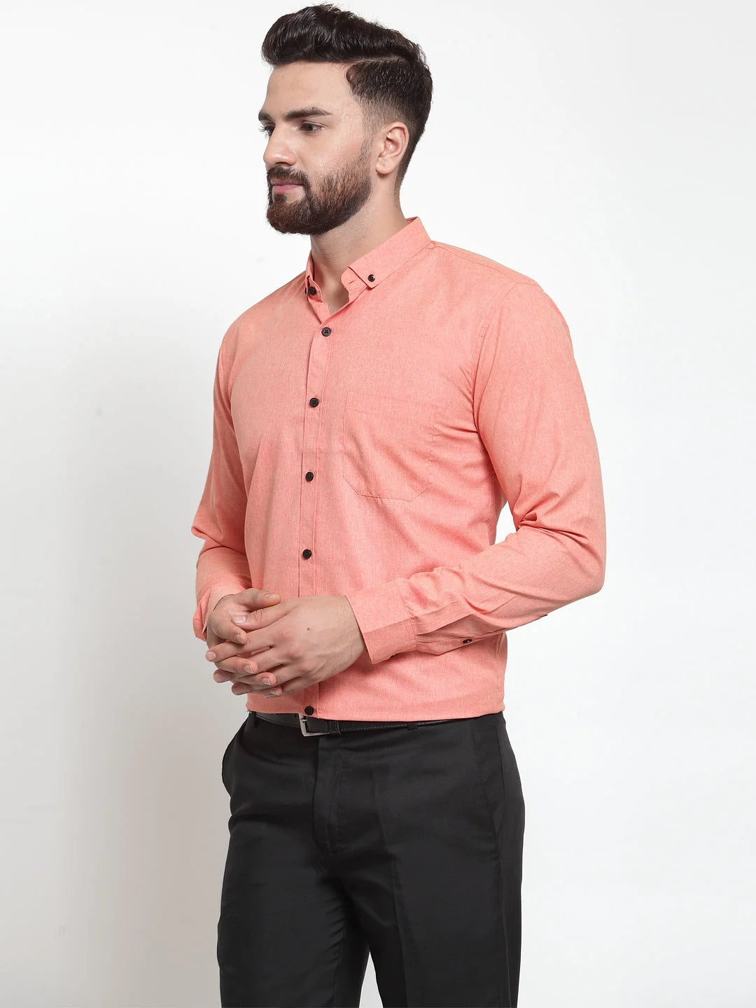 Peach Cotton Mens Shirt - Solid Formal Shirts | Indian Needle