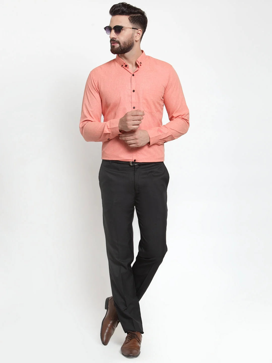 Peach Cotton Mens Shirt - Solid Formal Shirts | Indian Needle