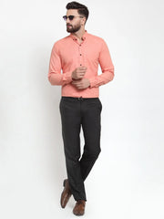Indian Needle Peach Men's Cotton Solid Button Down Formal Shirts