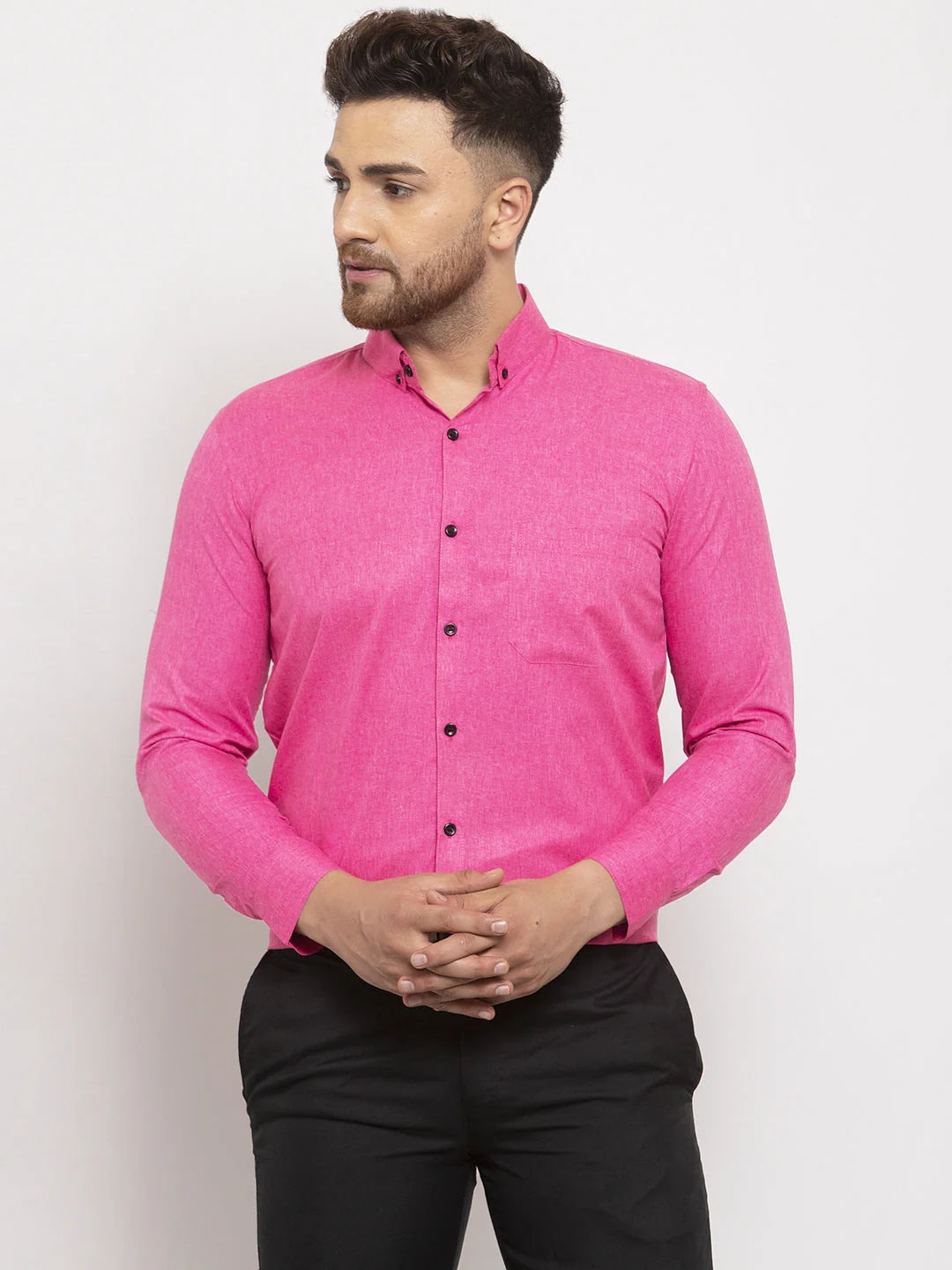 Pink Cotton Formal Shirt for Men | Solid Button Down Mens Shirt