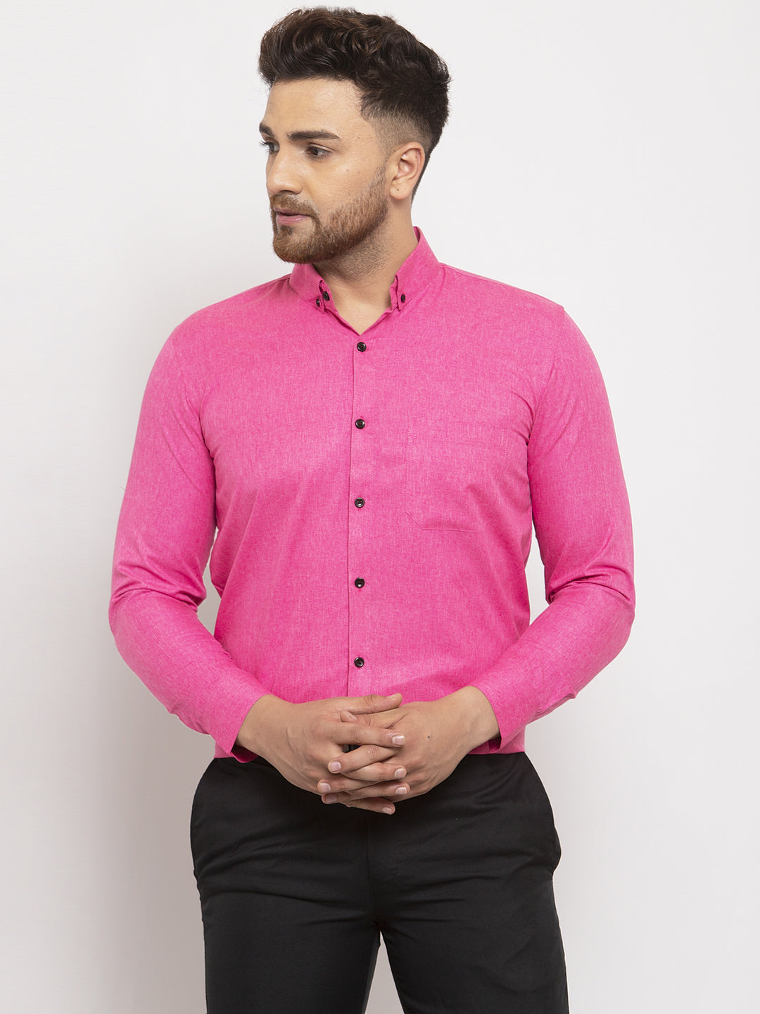 Pink Cotton Formal Shirt for Men | Solid Button Down Mens Shirt