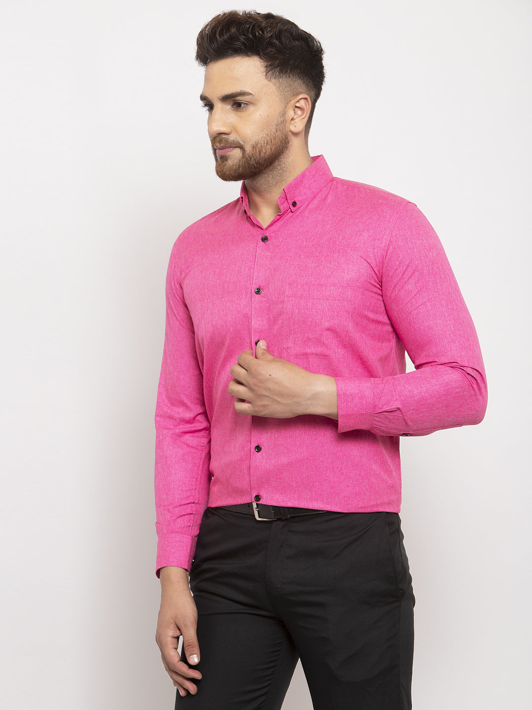 Pink Cotton Formal Shirt for Men | Solid Button Down Mens Shirt