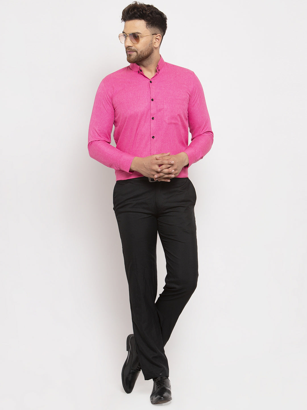 Pink Cotton Formal Shirt for Men | Solid Button Down Mens Shirt