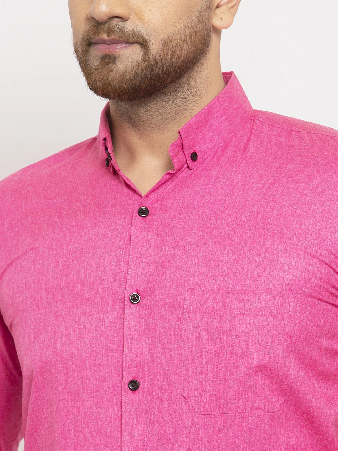 Pink Cotton Formal Shirt for Men | Solid Button Down Mens Shirt