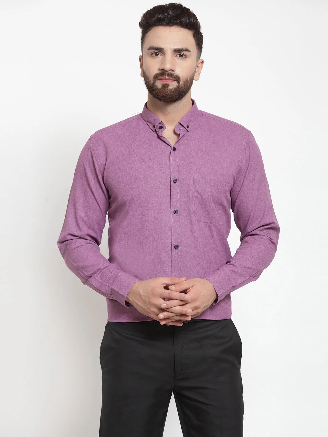 Purple Cotton Mens Shirt - Solid Formal Shirts | Indian Needle