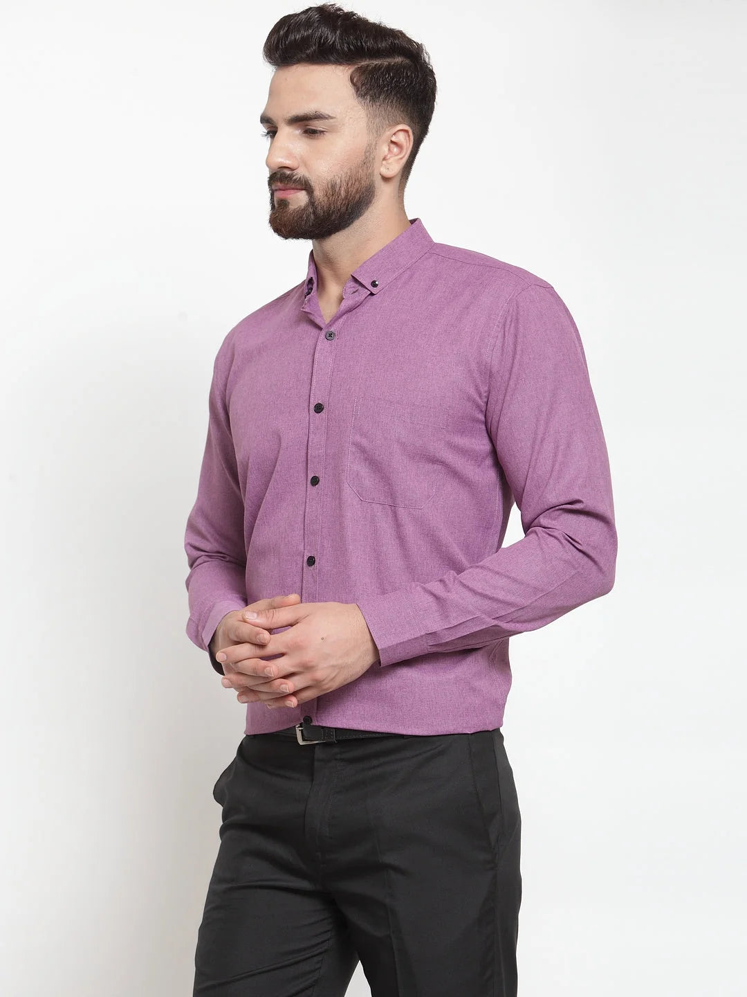 Purple Cotton Mens Shirt - Solid Formal Shirts | Indian Needle