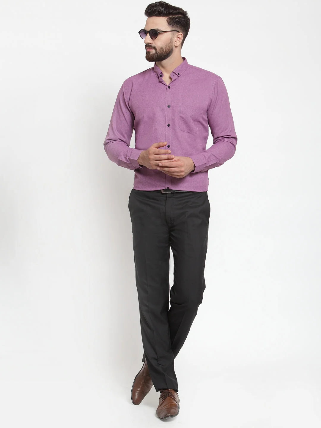 Purple Cotton Mens Shirt - Solid Formal Shirts | Indian Needle
