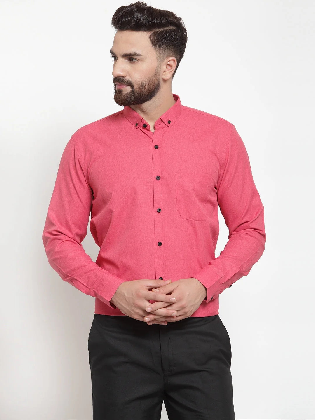 Red Cotton Mens Shirt - Solid Formal Shirts | Indian Needle