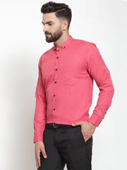 Indian Needle Red Men's Cotton Solid Button Down Formal Shirts
