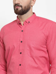 Indian Needle Red Men's Cotton Solid Button Down Formal Shirts