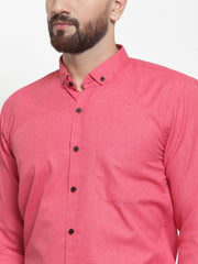 Indian Needle Red Men's Cotton Solid Button Down Formal Shirts