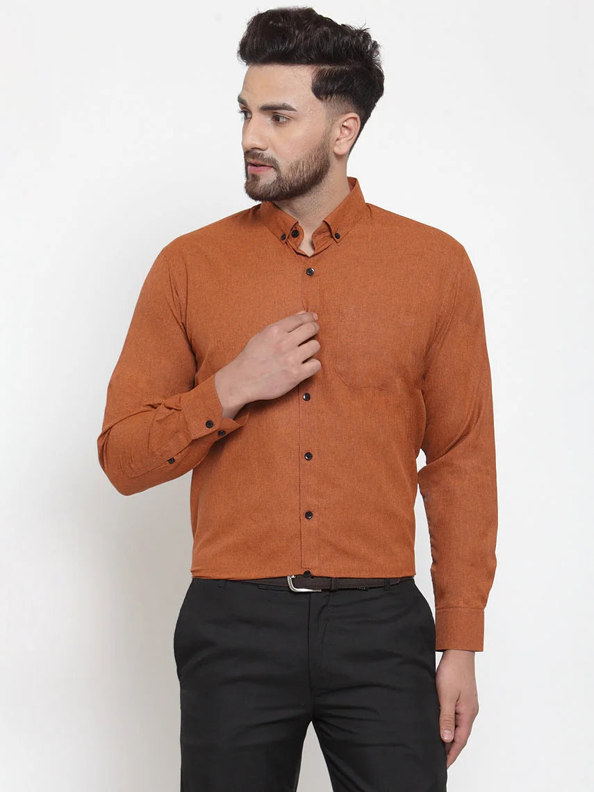 Rust Cotton Formal Shirt for Men | Solid Button Down Mens Shirt